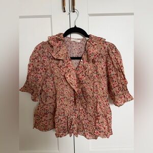 Doen henri pink valley floral top